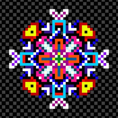 piksel siyah bir zemin üzerine parlak psychedelic mandala