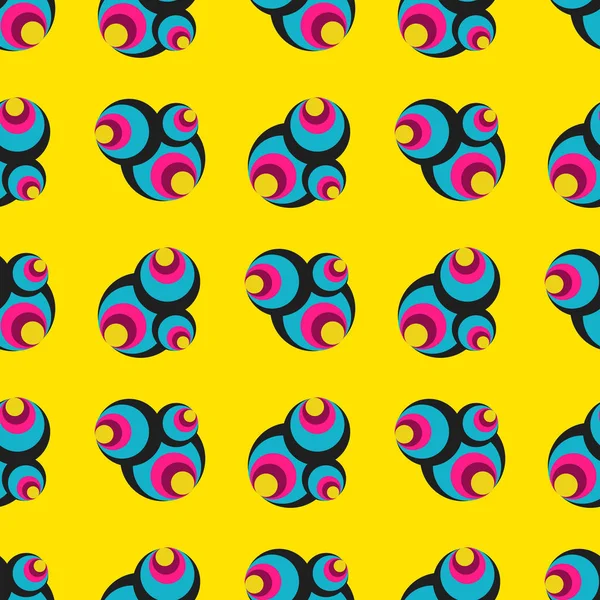 Psychedelisch Gefärbte Kreise Auf Gelbem Hintergrund Nahtlose Geometrische Muster Für — Stockfoto