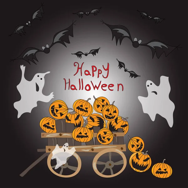 Halloween Pumpa Vagn Fladdermöss Parfym Illustration — Stockfoto