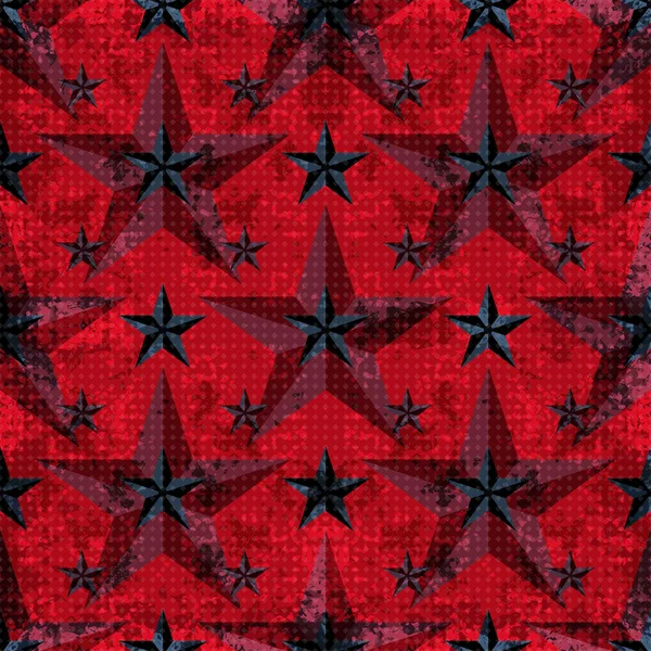 赤の背景に黒と赤の星です シームレス パターンの図 グランジ効果 — ストック写真