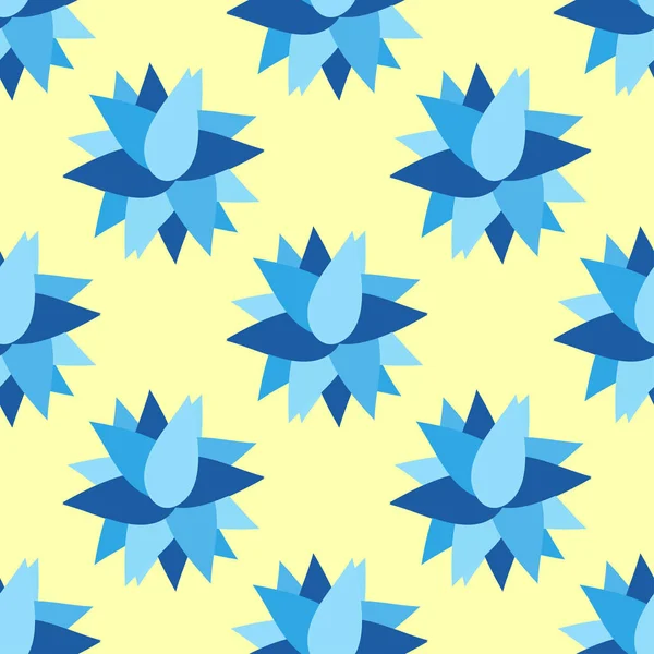 黄色の背景のシームレスなパターン図の青い花 — ストック写真