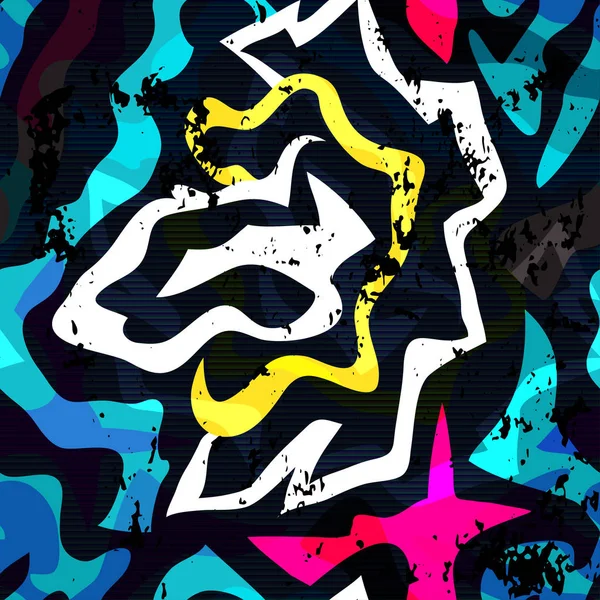 Helle Graffiti Geometrische Nahtlose Muster Grunge Effekt — Stockfoto