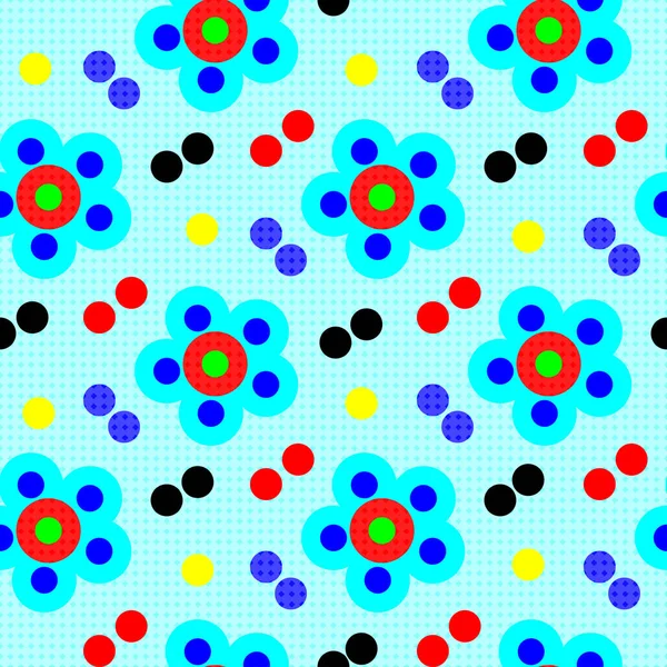 abstract psychedelic flowers on blue background seamless pattern illustration