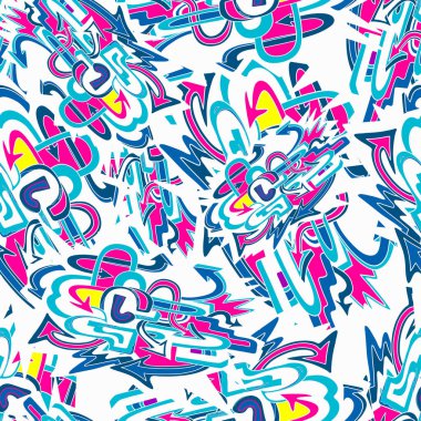 Grunge grafiti Dikişsiz desen illüstrasyon renkli.