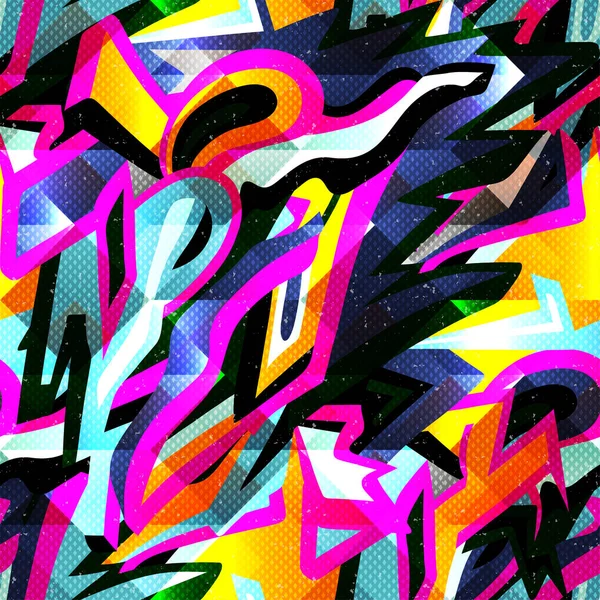 Graffiti Bright Psychedelic Seamless Pattern Black Background Illustration — Stock Photo, Image
