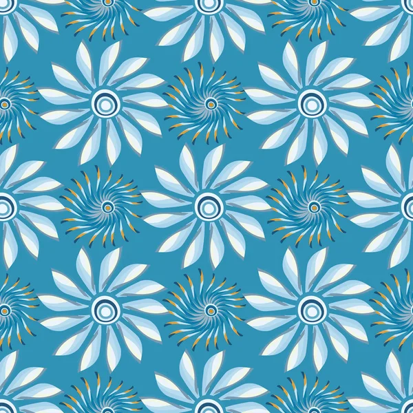 Bright abstract flowers on a blue background seamless pattern illustration — Stock Photo, Image