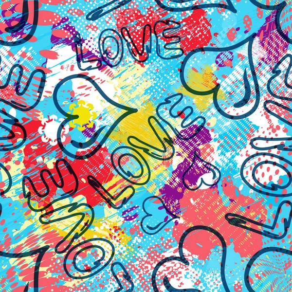 Graffiti Valentine Day seamless background illustration of grunge texture — Stock Photo, Image