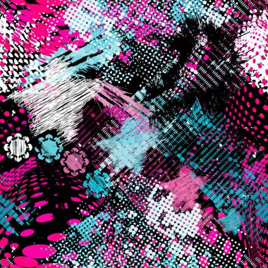 Grafiti parlak psychedelic seamless modeli üzerinde bir siyah arka plan illüstrasyon