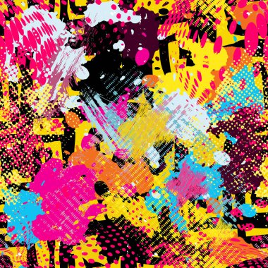 Grafiti parlak psychedelic Dikişsiz desen illüstrasyon