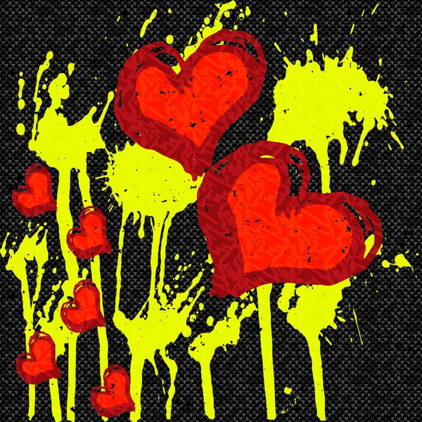 Czerwone serca abstrakcyjny wzór graffiti na czarnym tle — Zdjęcie stockowe