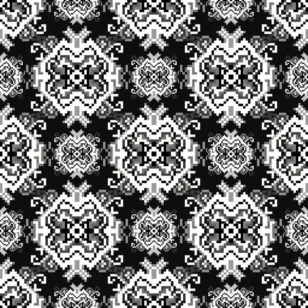 Pixelů černobílý vzor bezešvé krásné ilustrace — Stock fotografie