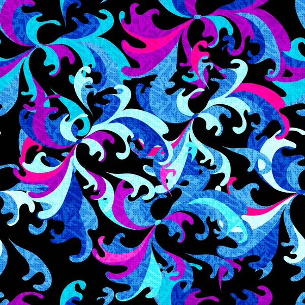Psychedelic abstract flowers on a black background seamless pattern — Stock Photo, Image