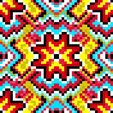 Mavi kırmızı ve sarı geometrik arka plan piksel