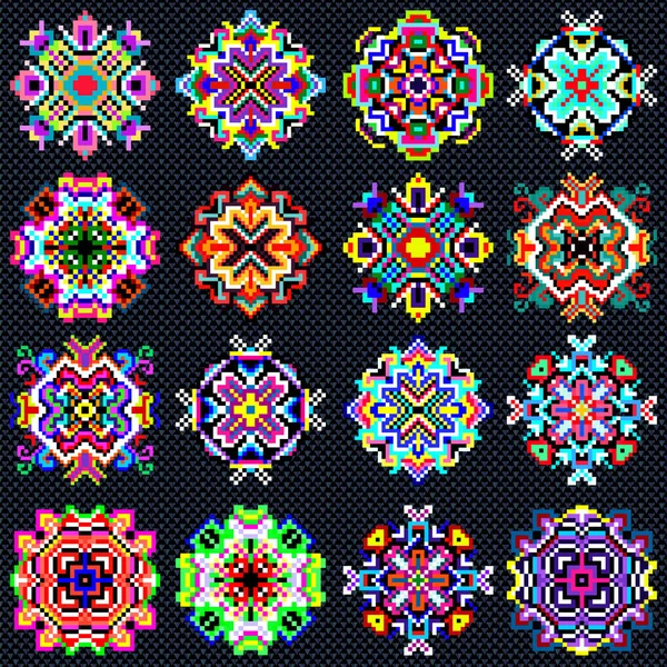 Schöne Farbe Mandala der Pixel Sammlung von Vintage-Objekten — Stockfoto
