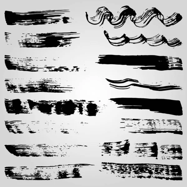 Raccolta di striscioni di inchiostro nero grunge e macchie su sfondo bianco — Foto Stock