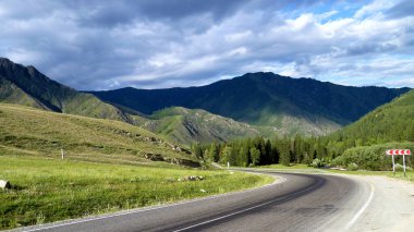 Altai dağlarında yol.