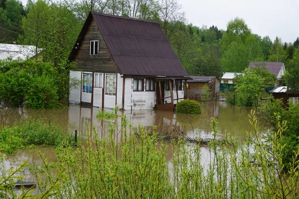 Inondation Des Maisons Avec Eau Montante Dans Forêt — Photo