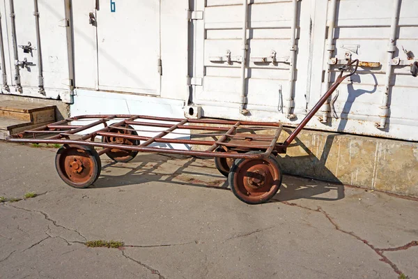 Old Wheels Metal Hand Cart Hand Truck Hand Trolley Three — Stock Photo, Image