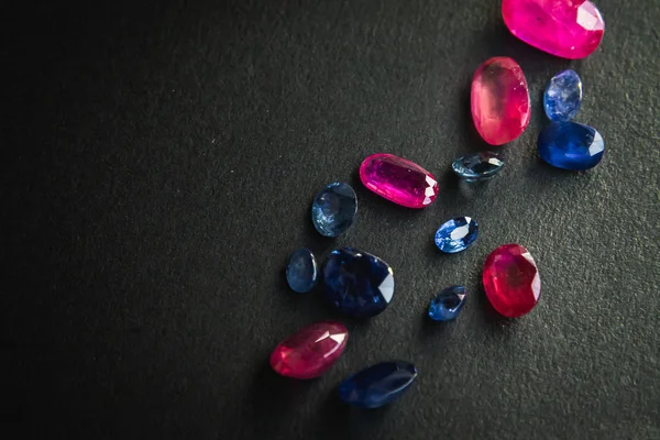 Collection Rubis Rouge Saphir Bleu Pierres Précieuses Pour Bijoux Sur — Photo