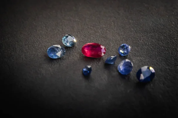 Collection Rubis Rouge Saphir Bleu Pierres Précieuses Pour Bijoux Sur — Photo