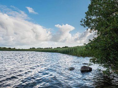 Nehir Bankası ve bulutlu gökyüzü manzara.