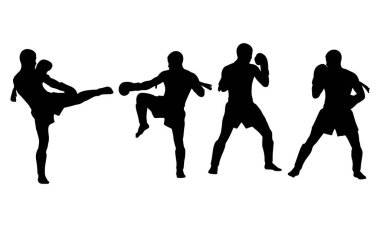 Siluet thai boks duruşu siyah şekilli muay thai tek renkli