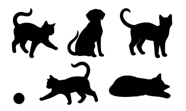 silhouette cat dog breed postures act black cat dog breed shapes monochrome color vector