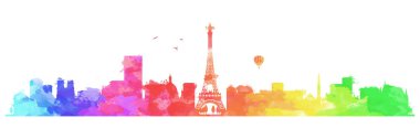 Paris silueti silueti, renkli illüstrasyon  