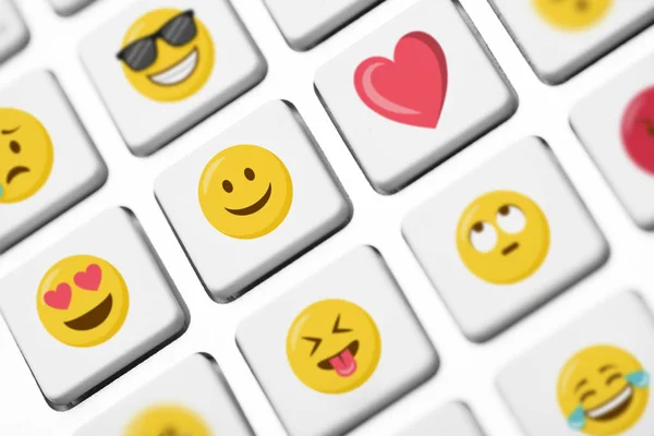 Diferentes Emoji Smileys Botões Laptop — Fotografia de Stock