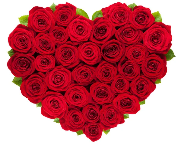 Rote Rosen Herzform Auf Weißem Hintergrund — Stockfoto