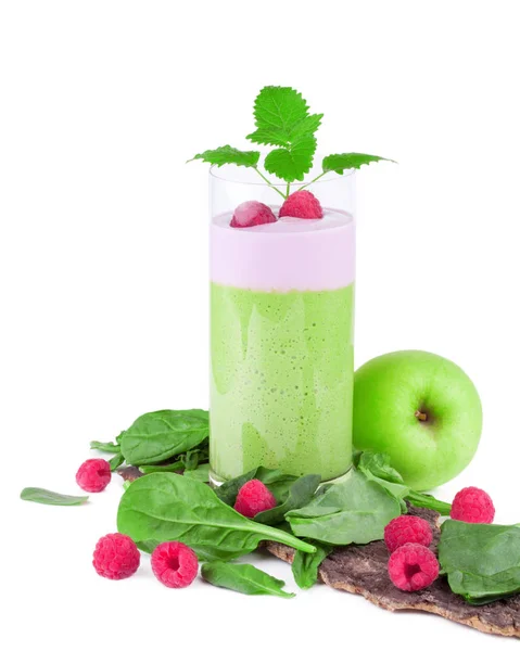 Close Fruit Green Smoothie Isolated White Background — Stock Photo, Image