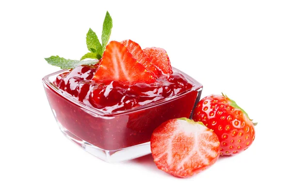 Strawberry Jam Served Glass Bowl — 图库照片