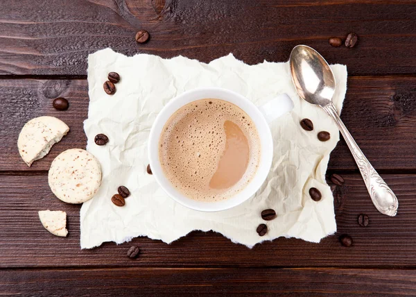 Top View Cup Latte Crumpled Paper Sheet — Stock Photo, Image