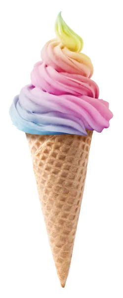 Colourful Rainbow Ice Cream Waffle Cone — Stock Photo, Image