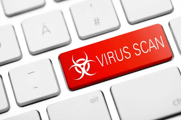 Virus Testo Scansione Sul Computer Portatile Bianco Fotografia Stock