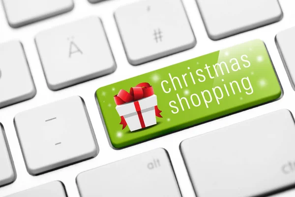 Λευκό Πληκτρολόγιο Υπολογιστή Χριστουγεννιάτικα Γράμματα Ψώνια Στο Κουμπί Εικόνα Αρχείου