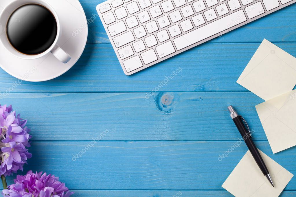 business view of coffee and notebook