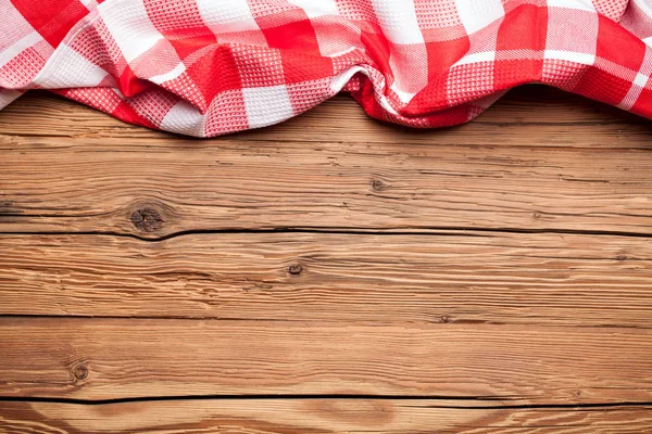 Checkered Red Towel Brown Wooden Background — Stock Photo, Image