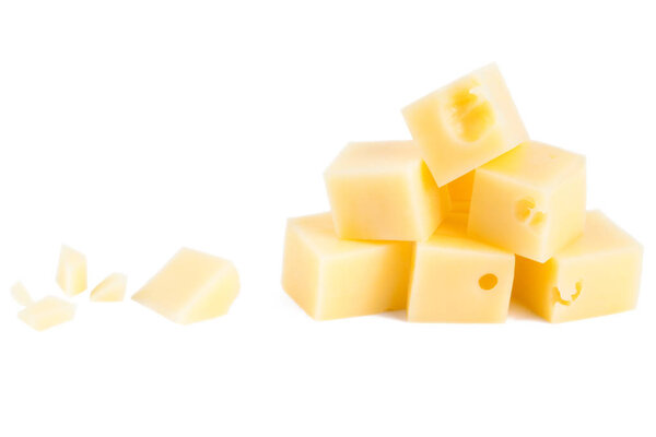 Cheese chunks isolated on white background