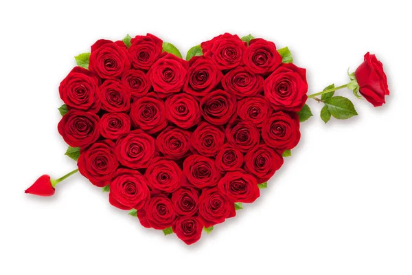 Red Roses Form Heart White Background — Stock Photo, Image