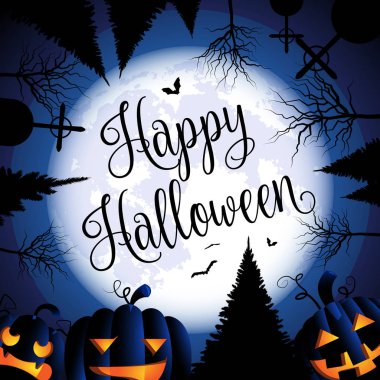 Korkunç kabaklar ile Halloween kart şablonu, sadece vektör illüstrasyon 