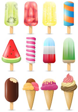 çeşitli dondurma simgeleri kümesi, sadece vektör illüstrasyon  