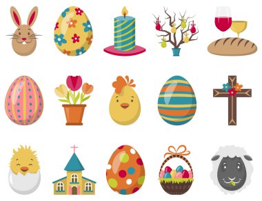 Şenlikli semboller ile Mutlu Paskalya kartı şablonu 