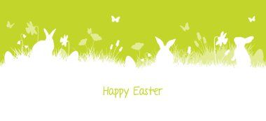 Yeşil bunnies siluetleri ile Mutlu Paskalya kartı şablonu