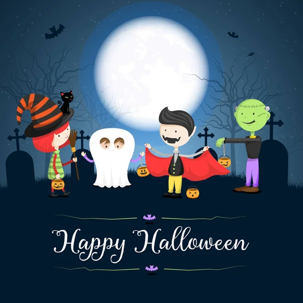 Fröhliche Halloween Kartenvorlage Mit Kindern Einfach Vektorillustration — Stockvektor