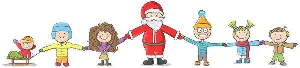 Weihnachtskarten Vorlage Mit Weihnachtsmann Und Kindern Einfach Vektorillustration — Stockvektor