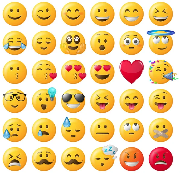 Jogo Vários Smileys Fundo Branco — Vetor de Stock