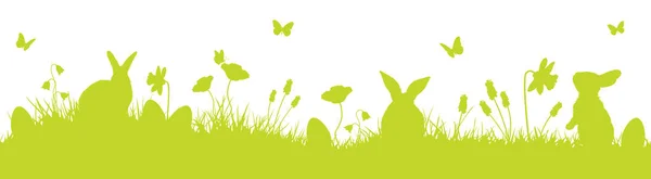 快乐复活节卡模板与绿色兔子剪影 — 图库矢量图片