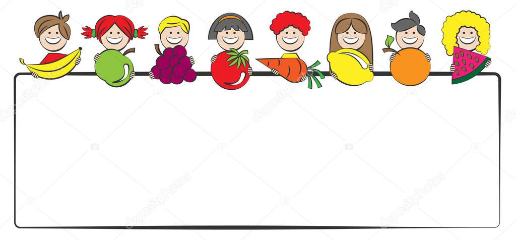 kids with vegetables, simply vector illustration 