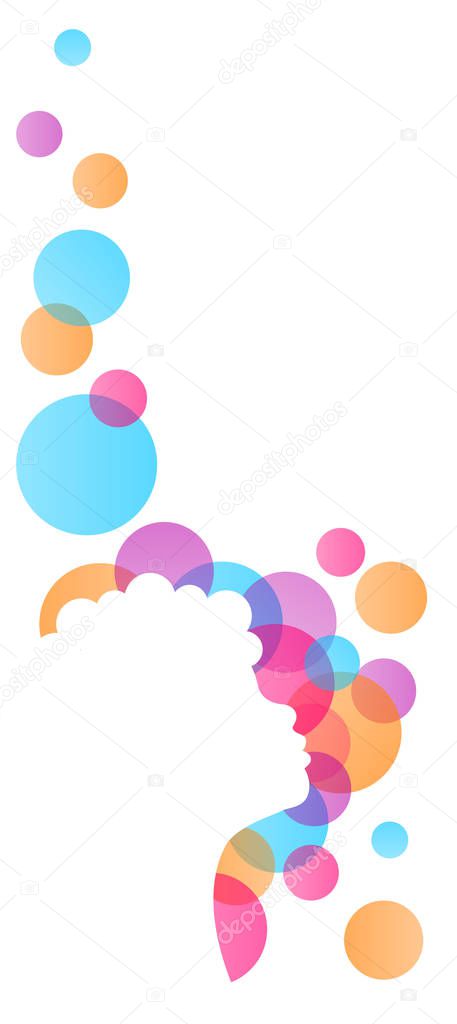 girl silhouette in colorful circles, simply vector illustration 